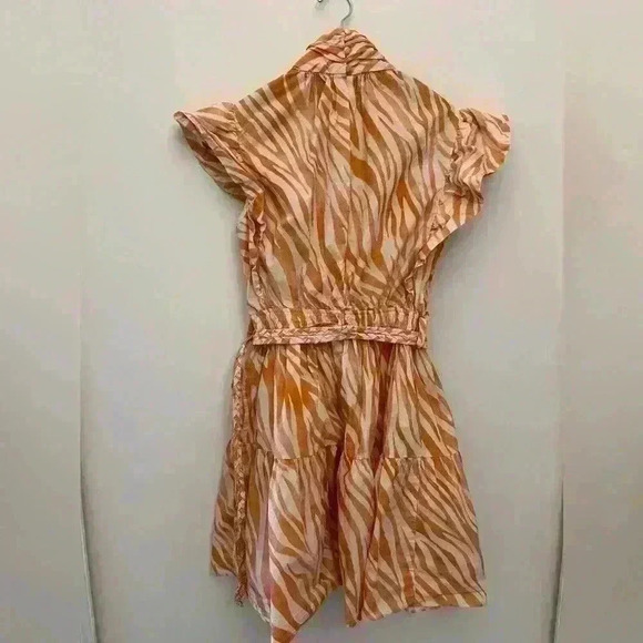 Derek Lam Collective Orange Zebra Cutout Ruffle Buttons Women's Mini Dress 40 - Picture 6 of 14